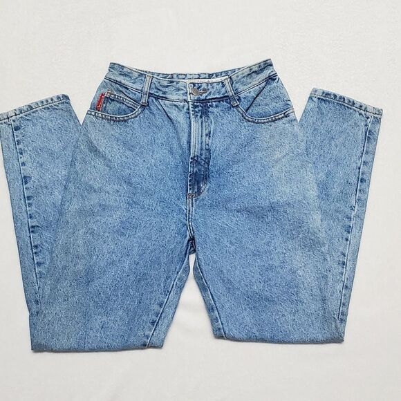 VINTAGE 1980s Bongo Light Stone Wash High Waisted Slim Tapered Skinny Leg Jeans - Picture 6 of 16